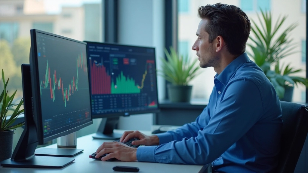 Аналитик рассматривает графики инвестиций и данные о портфеле на экране компьютера