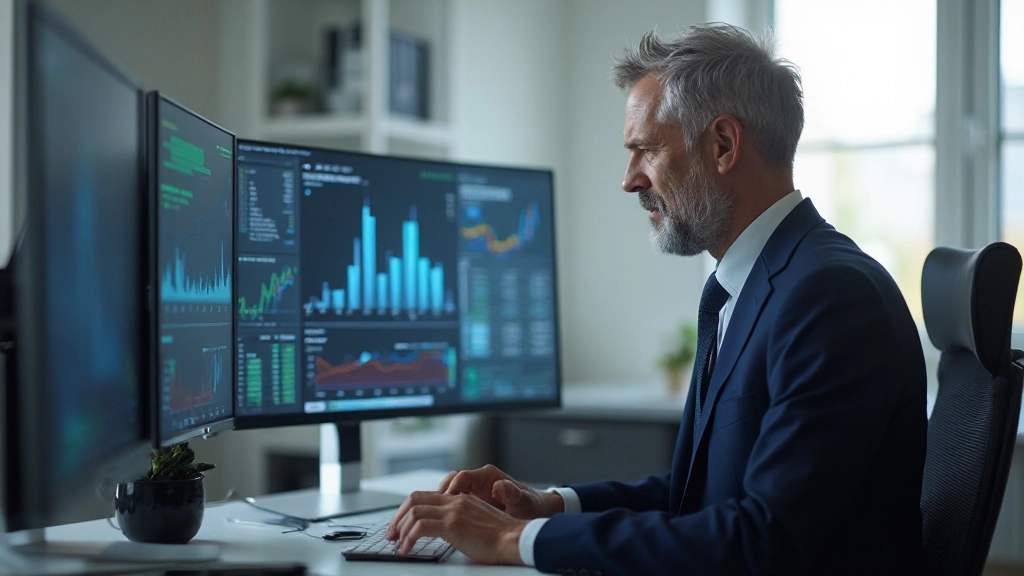 Профессионал анализирует портфель инвестиций на графиках и диаграммах