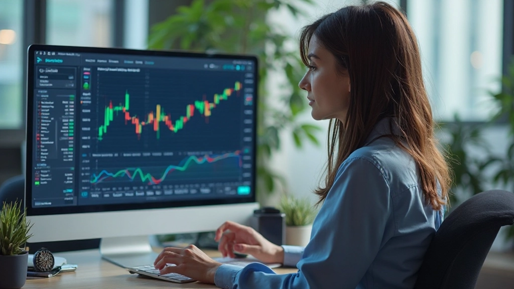 Монитор с графиками финансовых данных и аналитическими инструментами